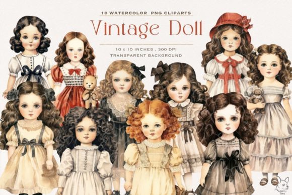 Download Vintage Doll Girl Watercolor Clipart - Doll Collection
