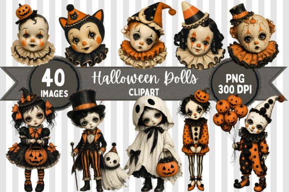 Download Vintage Spooky Halloween Dolls Clipart - Doll Collection