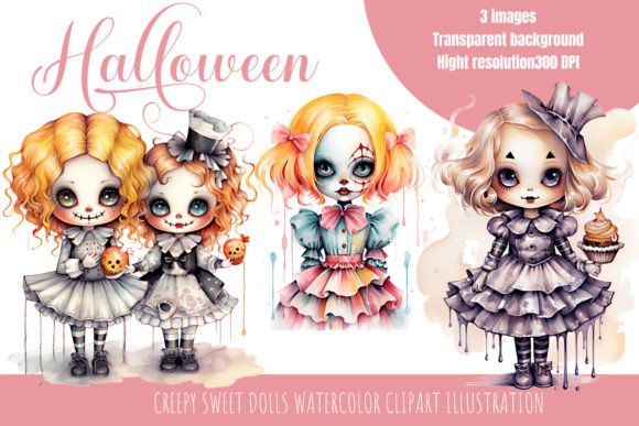 Download Creepy Sweet Dolls Watercolor - Doll Collection