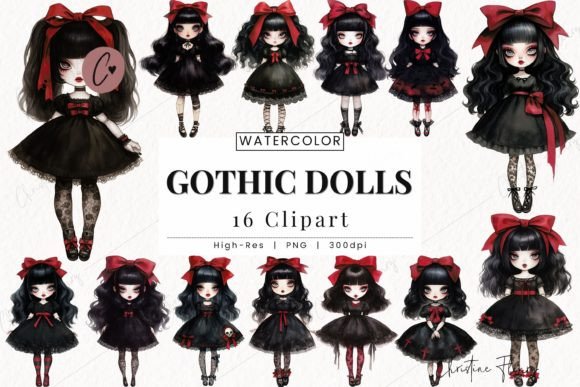 Download Watercolor Halloween Gothic Doll Clipart - Doll Collection