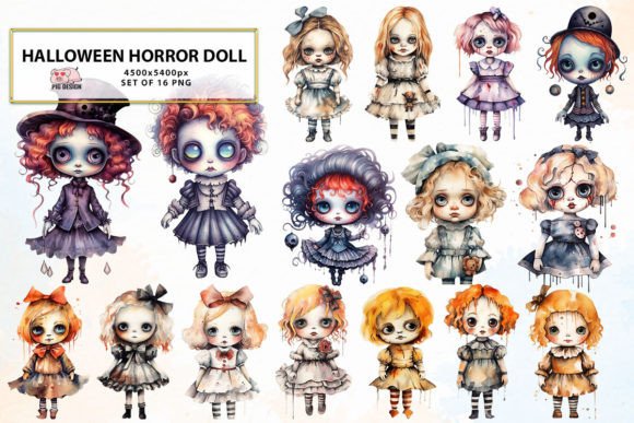 Download Halloween Horror Doll Watercolor Clipart - Doll Collection