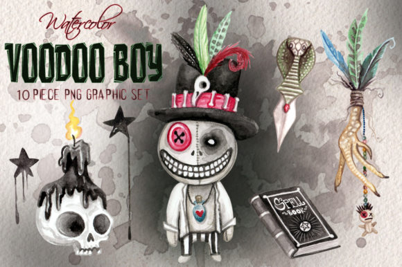 Download Voodoo Doll Boy Watercolor Clip Art Set - Doll Collection