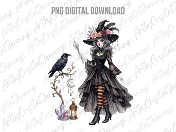 Download Gothic Halloween Witch with Raven PNG - Gothic halloween Collection